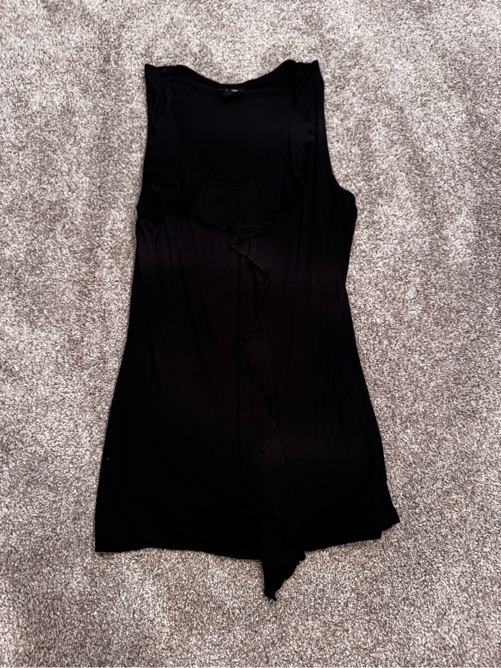 Black Sleeveless Ruffle Front Women's Tank